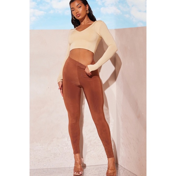 Stone Second Skin Long Sleeve V Neck Crop Top US0 New - Picture 4 of 7